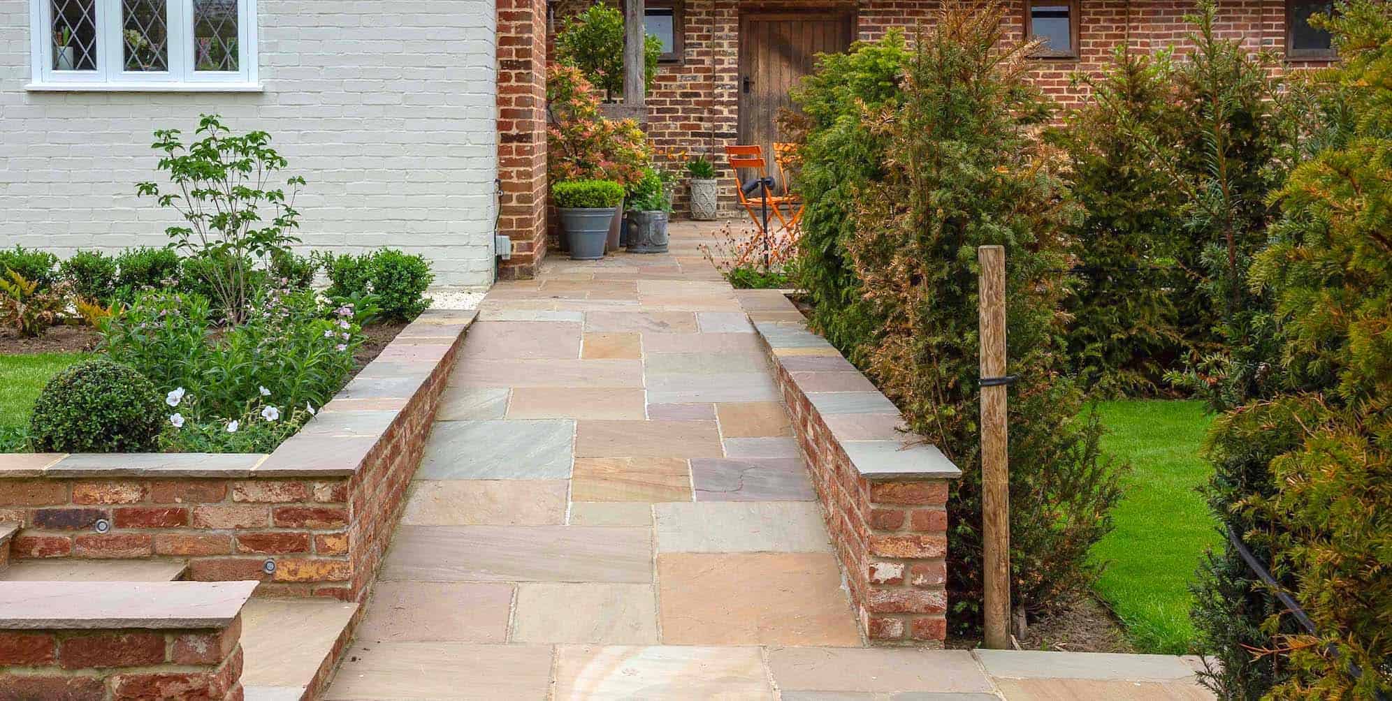 hard landscapers west sussex and surrey showing natural colour paving slabs